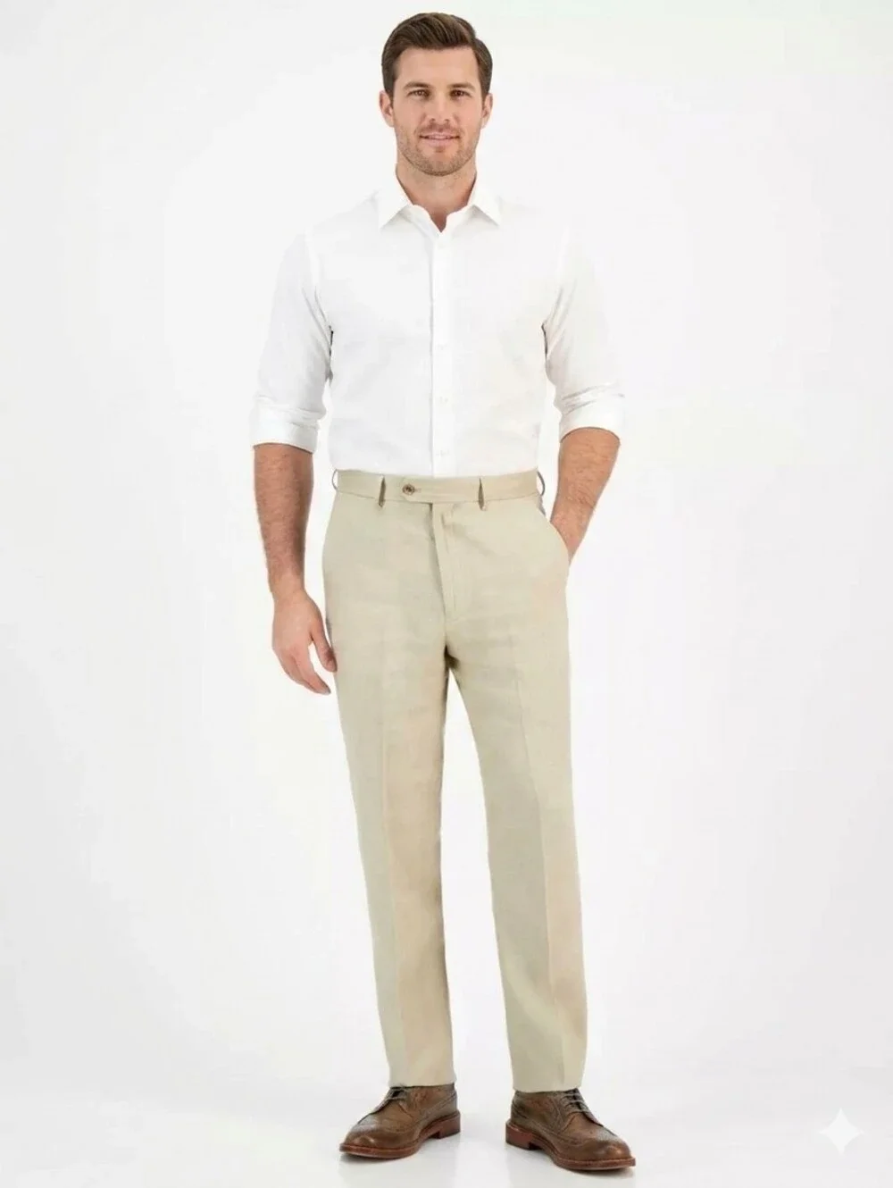 NAUTICA Men's Flat-Front Khaki Dress Pants Chinos - Tan Beige Business Casual